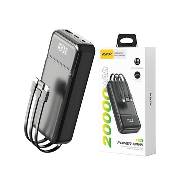 Aspor A316 20000mAh 22.5W Built-in Cable Fast Charging Power Bank